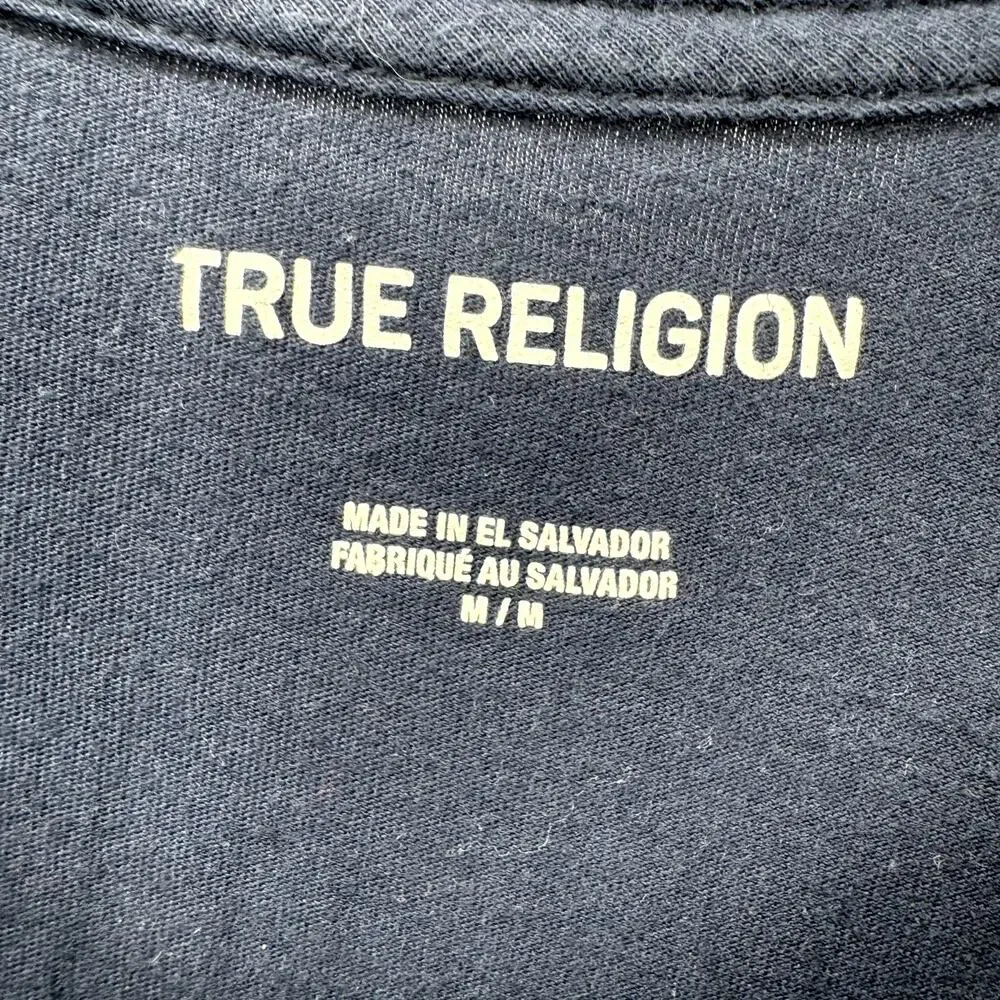 True Religion T-Shirt Mens Medium Blue‎ Short Sleeve Logo Back Cotton Tee Shirt